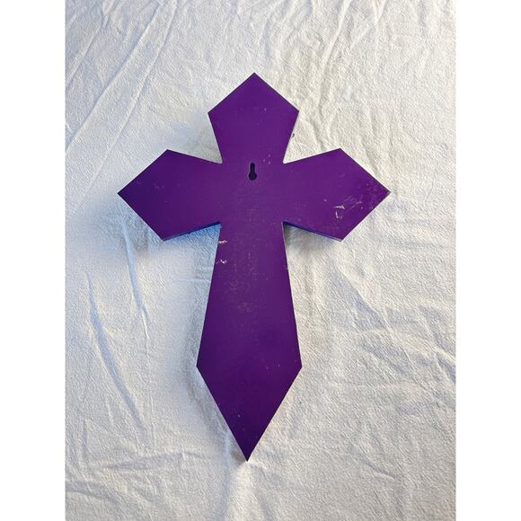 Large Layered Cross Wall Decor – Purple w/ Rhinestones & Fleur-de-Lis - Picture 4 of 5